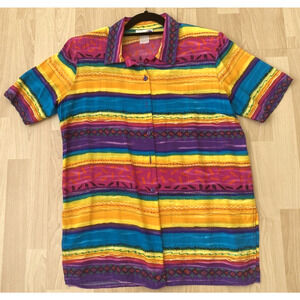 Vtg Gottex Women's 2 XL Top Shirt Colorful Button-Up Rayon Oversize